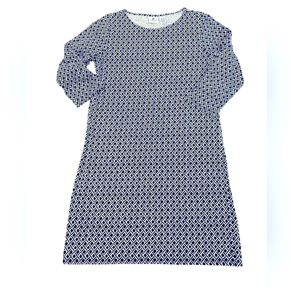 Caribbean Joe Preppy Blue and White Diamond Pattern Shift Dress Size Small